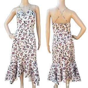 AMUR | Dresses | Amur Bettina Satin Floral Asymmetric Midi Dress Size 4 |  Poshmark